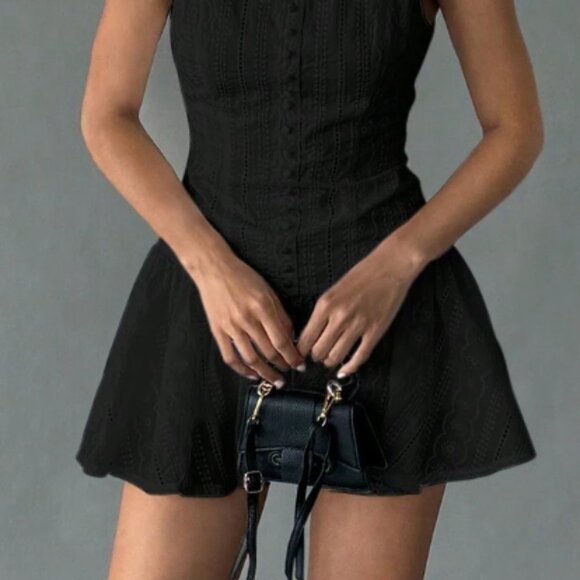 Black lace eyelet mini dress - Picture 8 of 8
